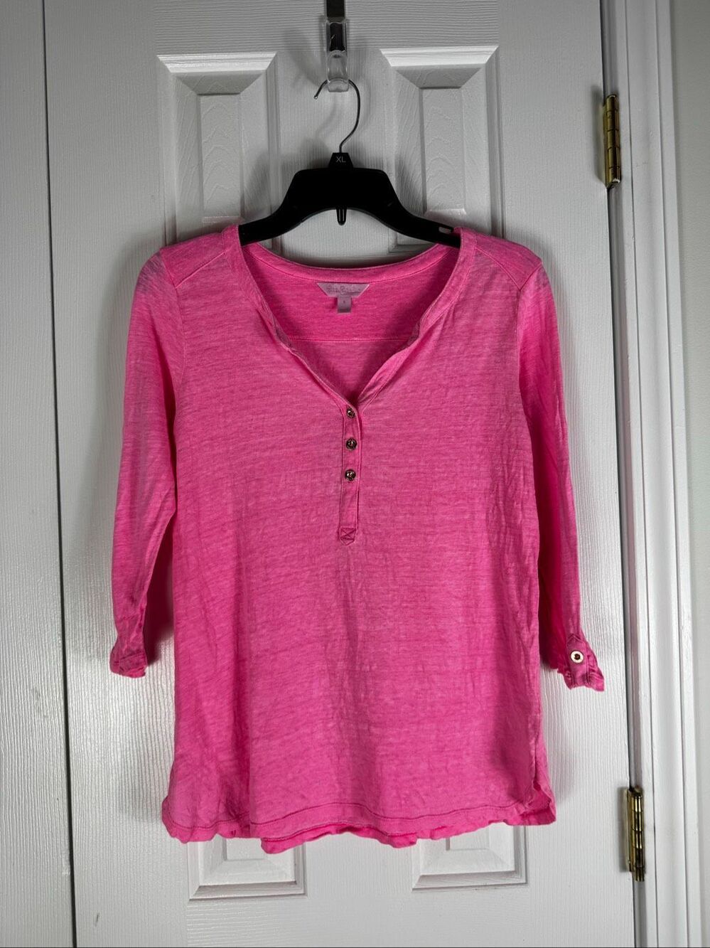 Lilly Pulitzer Women’s Slub Pink Henley Long Sleeve Top Shirt Size Small